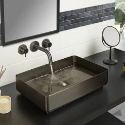 JTP Vos Brushed Black Rectangular Stainless Steel Counter Top Basin + Waste