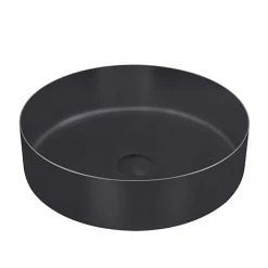 JTP Vos Matt Black Round Stainless Steel Counter Top Basin + Waste