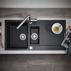 Grohe K500 1.5 Bowl Composite Quartz Kitchen Sink with Drainer - Black - 31646AP0 -Victorian Plumbing Store 31646AP0 D3 460