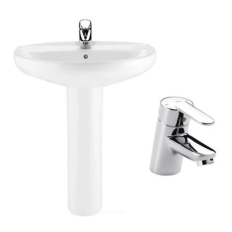 Roca Laura 560mm 1TH Basin with Full Pedestal + Victoria Basin Tap Pack 1 Roca Laura 560mm 1TH Basin with Full Pedestal + Victoria Basin Tap Pack