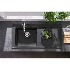 Hansgrohe S5110-F450 1.0 Bowl Built-in Kitchen Sink with Drainer - Graphite Black - 43330170 8 Hansgrohe S5110-F450 1.0 Bowl Built-in Kitchen Sink with Drainer - Graphite Black - 43330170 -Victorian Plumbing Store 43330170 D2 460