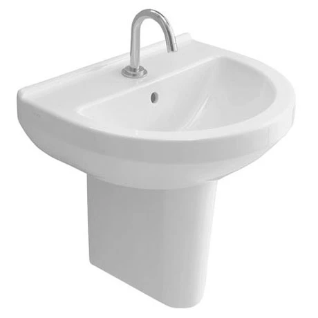 VitrA - S50 45cm Round Cloakroom Basin and Half Pedestal - 1 Tap Hole 1 VitrA - S50 45cm Round Cloakroom Basin and Half Pedestal - 1 Tap Hole