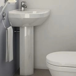 VitrA - S50 Round Corner Basin and Pedestal - 1 Tap Hole