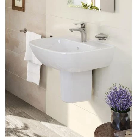 VitrA - Zentrum Basin and Half Pedestal - 1 Tap Hole - 4 x Size Options 2 VitrA - Zentrum Basin and Half Pedestal - 1 Tap Hole - 4 x Size Options - Image 2