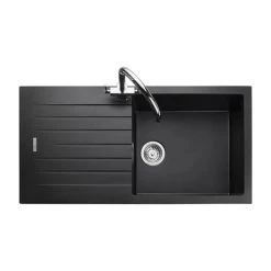 Rangemaster Andesite Ash Black 1.0 Bowl Igneous Granite Kitchen Sink -Victorian Plumbing Store AND1051AS D2 460