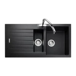 Rangemaster Andesite Ash Black 1.5 Bowl Igneous Granite Kitchen Sink -Victorian Plumbing Store AND1052AS D2 460