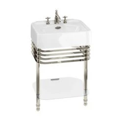 Arcade 600mm Basin and Stand with Glass Shelf - Various Tap Hole Options