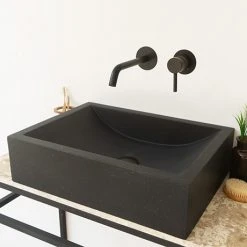 Arezzo Stone Black Terrazzo Effect Rectangular Counter Top Basin (495 x 350mm)