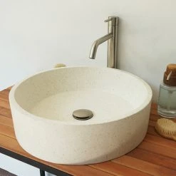 Arezzo Stone White Terrazzo Effect Round Counter Top Basin - 405mm Diameter