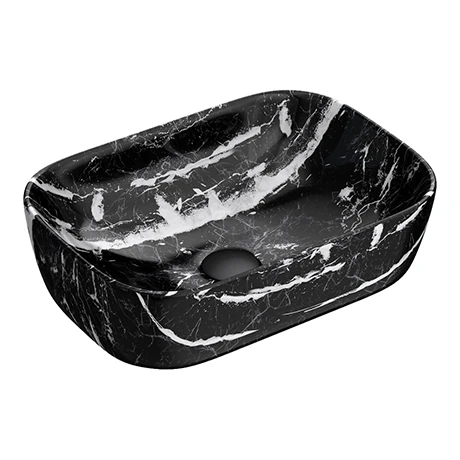 Arezzo 455 x 325mm Curved Rectangular Counter Top Basin - Gloss Black Marble Effect 1 Arezzo 455 x 325mm Curved Rectangular Counter Top Basin - Gloss Black Marble Effect