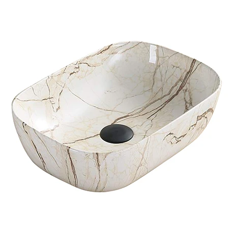 Arezzo 455 x 325mm Curved Rectangular Counter Top Basin - Gloss Marble Effect 1 Arezzo 455 x 325mm Curved Rectangular Counter Top Basin - Gloss Marble Effect