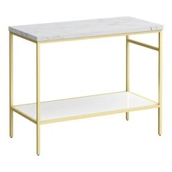 Arezzo 1010 White Marble Effect Worktop with Brushed Brass Framed Washstand
