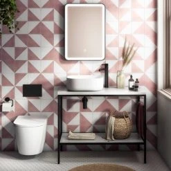 Arezzo 1010 Gloss White Stone Resin Worktop with Matt Black Framed Washstand -Victorian Plumbing Store AZ10WSMBGW d2 460