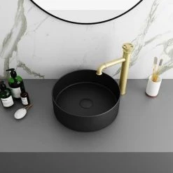 Arezzo 352mm Matt Black Round Counter Top Basin -Victorian Plumbing Store AZ110AMB d2 460