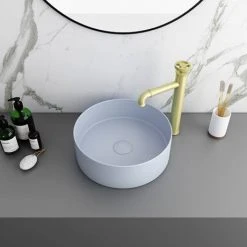 Arezzo 352mm Matt Blue Round Counter Top Basin -Victorian Plumbing Store AZ110AML d4 460