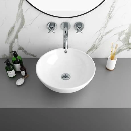 Arezzo Stone Resin Floating Basin Shelf inc. 2 Round Basins - 1200mm Wide 2 Arezzo Stone Resin Floating Basin Shelf inc. 2 Round Basins - 1200mm Wide - Image 2