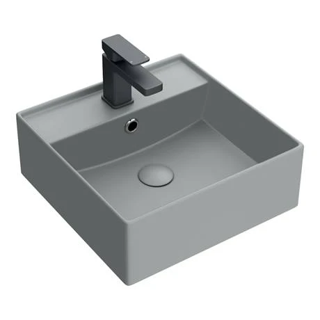 Arezzo 405mm Matt Grey Square Wall Mounted / Counter Top Basin 2 Arezzo 405mm Matt Grey Square Wall Mounted / Counter Top Basin - Image 2
