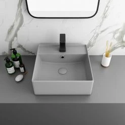 Arezzo 405mm Matt Grey Square Wall Mounted / Counter Top Basin 5 Arezzo 405mm Matt Grey Square Wall Mounted / Counter Top Basin -Victorian Plumbing Store AZ4BMH n d3 460