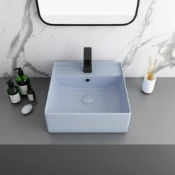 Arezzo 405mm Matt Blue Square Wall Mounted / Counter Top Basin -Victorian Plumbing Store AZ4BML n d3 460