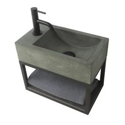 Arezzo Stone Wall Hung Copper Green Cloakroom Basin with Matt Black Towel Shelf
