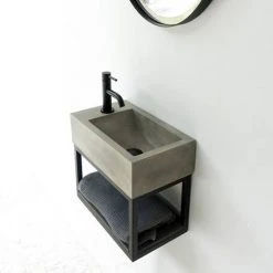 Arezzo Stone Wall Hung Natural Concrete Cloakroom Basin with Matt Black Towel Shelf -Victorian Plumbing Store AZ4NC01F d5a 460