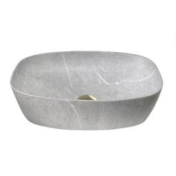 Arezzo 505 x 385mm Curved Rectangular Counter Top Basin - Light Grey Marble Effect -Victorian Plumbing Store AZ505LGM n d1 460