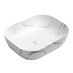 Arezzo 505 x 405mm Curved Rectangular Counter Top Basin - Matt White Marble Effect
