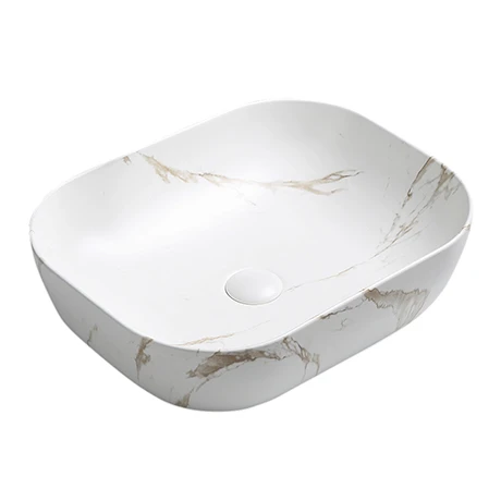 Arezzo 505 x 405mm Curved Rectangular Counter Top Basin - Matt White Marble Effect 1 Arezzo 505 x 405mm Curved Rectangular Counter Top Basin - Matt White Marble Effect