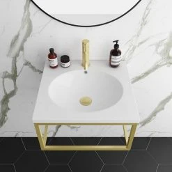 Arezzo 500 Wall Hung Basin with Brushed Brass Towel Rail Frame -Victorian Plumbing Store AZ5BBFRM d7 460
