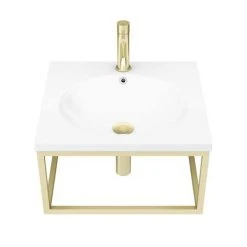 Arezzo 500 Wall Hung Basin with Brushed Brass Towel Rail Frame -Victorian Plumbing Store AZ5BBFRM d4n 460