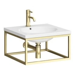 Arezzo 500 Wall Hung Basin with Brushed Brass Towel Rail Frame