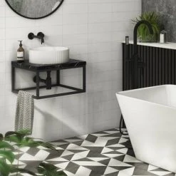 Arezzo 500 Black Marble Effect Worktop with Matt Black Wall Mounted Frame -Victorian Plumbing Store AZ5BLKFRMBM d24 460