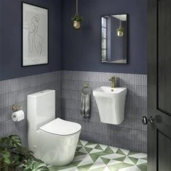 Arezzo Square Gloss White Ceramic One Piece Wall Hung Basin 1TH - 365mm Wide -Victorian Plumbing Store AZ5PSQGW d4 460