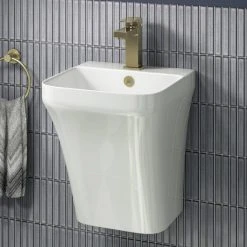 Arezzo Square Gloss White Ceramic One Piece Wall Hung Basin 1TH - 365mm Wide
