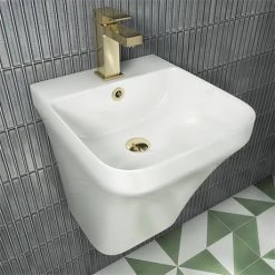Arezzo Square Matt White Ceramic One Piece Wall Hung Basin 1TH - 365mm Wide