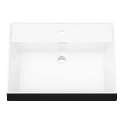 Arezzo 600 Brushed Brass Framed Washstand with Gloss White Open Shelf and Matt Black Basin -Victorian Plumbing Store AZ6BBFPM BLK d2 460