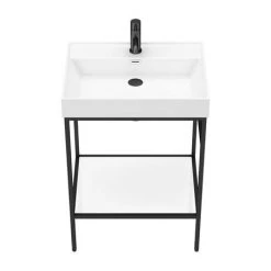 Arezzo 600 Matt Black Framed Washstand with Gloss White Open Shelf and Basin -Victorian Plumbing Store AZ6BFPM N D4 460