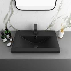 Arezzo 610 x 395mm Matt Black Rectangular Mid-Edged Inset Basin