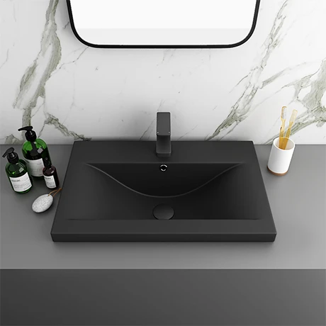 Arezzo 610 x 395mm Matt Black Rectangular Mid-Edged Inset Basin 1 Arezzo 610 x 395mm Matt Black Rectangular Mid-Edged Inset Basin