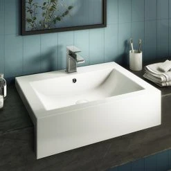 Arezzo 600mm Square Semi-Recessed Basin - Gloss White