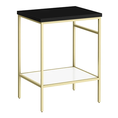 Arezzo 610 Matt Black Stone Resin Worktop with Brushed Brass Framed Washstand 1 Arezzo 610 Matt Black Stone Resin Worktop with Brushed Brass Framed Washstand