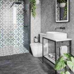 Arezzo 610 Gloss White Stone Resin Worktop with Matt Black Framed Washstand -Victorian Plumbing Store AZ6WSMBGW d3 460