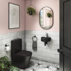 Arezzo Matt Black Round Wall Hung Cloakroom Basin 1TH (303 x 255mm) -Victorian Plumbing Store AZ7781MB detail02 460