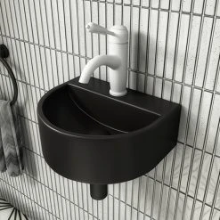 Arezzo Matt Black Round Wall Hung Cloakroom Basin 1TH (303 x 255mm)
