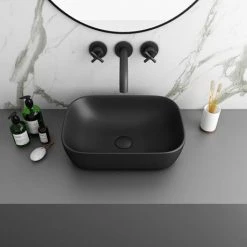 Arezzo 460 x 325mm Matt Black Coloured Curved Rectangular Counter Top Basin -Victorian Plumbing Store AZ78105MB d2 460