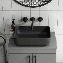 Arezzo 460 x 325mm Matt Black Coloured Curved Rectangular Counter Top Basin