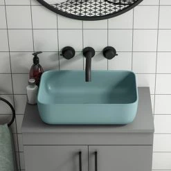 Arezzo 455 x 325mm Matt Green Curved Rectangular Counter Top Basin