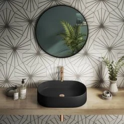 Arezzo Matt Black Oval Ceramic Counter Top Basin (600 x 380mm) 5 Arezzo Matt Black Oval Ceramic Counter Top Basin (600 x 380mm) -Victorian Plumbing Store AZ7833MB detail2 460
