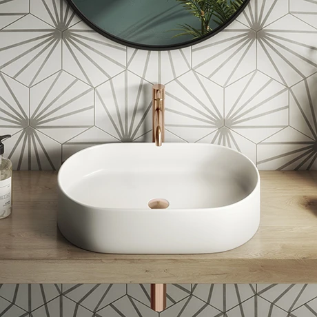Arezzo Matt White Oval Ceramic Counter Top Basin (600 x 380mm) 1 Arezzo Matt White Oval Ceramic Counter Top Basin (600 x 380mm)