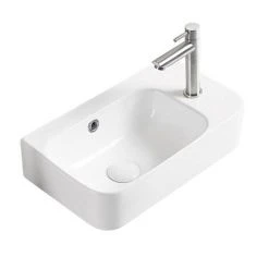 Arezzo 455 x 270mm Curved Offset Wall Hung 1TH Cloakroom Basin -Victorian Plumbing Store AZ78578 detail03b 460